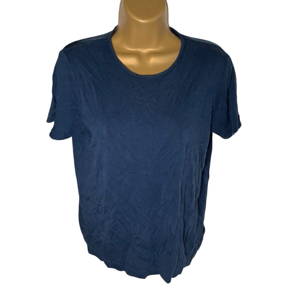 Vtg 90s Y2K Jones New York Sport Ribbed Tee Basic Fitted Short Sleeve Navy Small